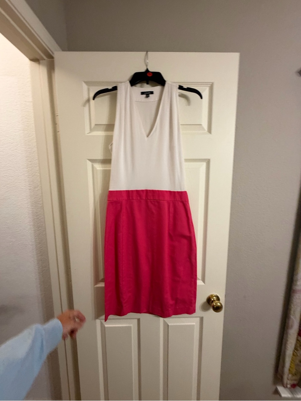 Rafaella White and Hot Pink Sleeveless V-Neck Dress